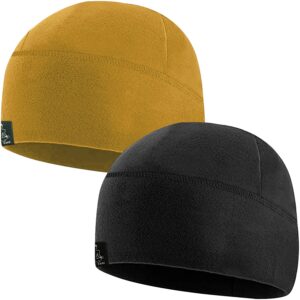 temple tape tactical fleece watch cap beanie – skull cap fleece hat - 2 pack black/sand brown - one size (fits most heads)