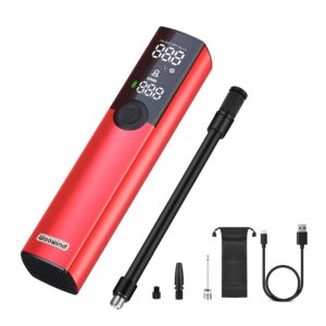 Bike Pump, The Pro Electric Bicycle Pump - Woowind BP188 Tire Inflator Portable Air Compressor with Schrader, Presta and Dunlop Valve Adapters - 150PSI (Red)