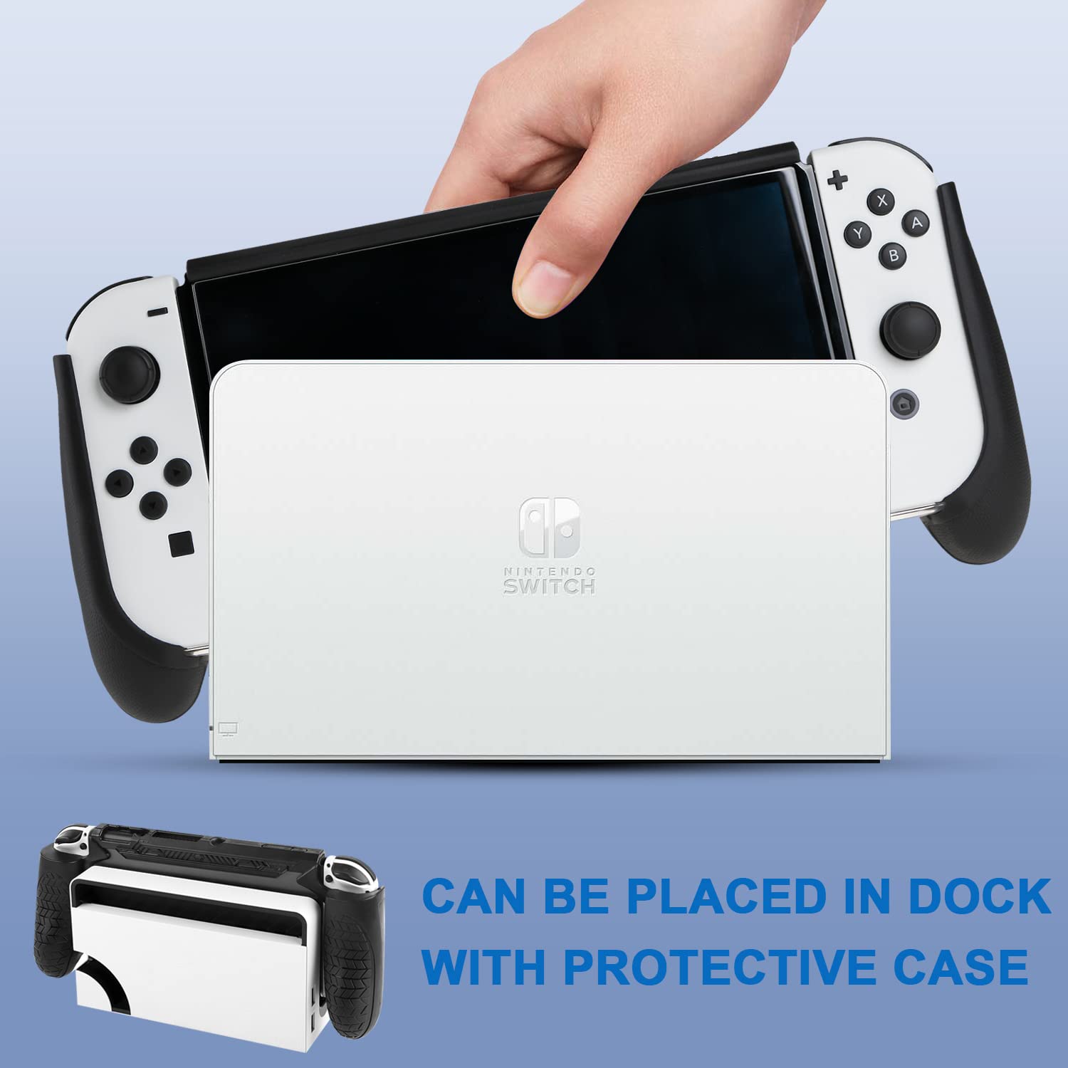 Ermorgen Dockable Case Compatible for Switch OLED Model 2021, Upgraded Protective Cover with Comfort TPU Long Grip (Excellent Touch) Shockproof Shell for Console and Joy-Con Controller -Black