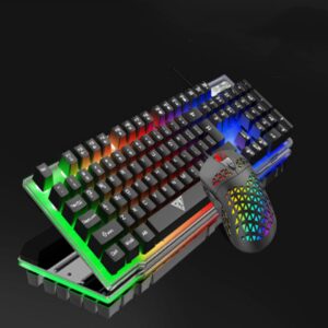 ZHAOXIAN Mechanical Keyboard and Mouse, Wired Gaming Keyboard Blue Switch 104 Keys Rainbow Backlit Keyboard and Wired Mouse 3200 DPI for PC Computer Gamer