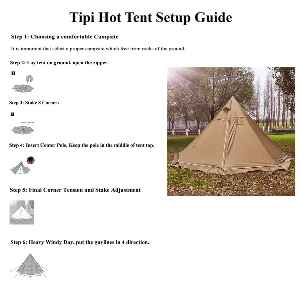 MCETO TX400PRO PyramidTeepee Hot Tent with Stove Jack,Snow Skirt for Winter Camping Hunting Backpacking (Brown)