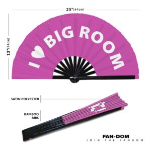 I Love Big Room Hand Fan Foldable Bamboo Circuit Rave Hand Fans Heart Music Genre Rave Parties Gifts Festival Accessories (Pink)