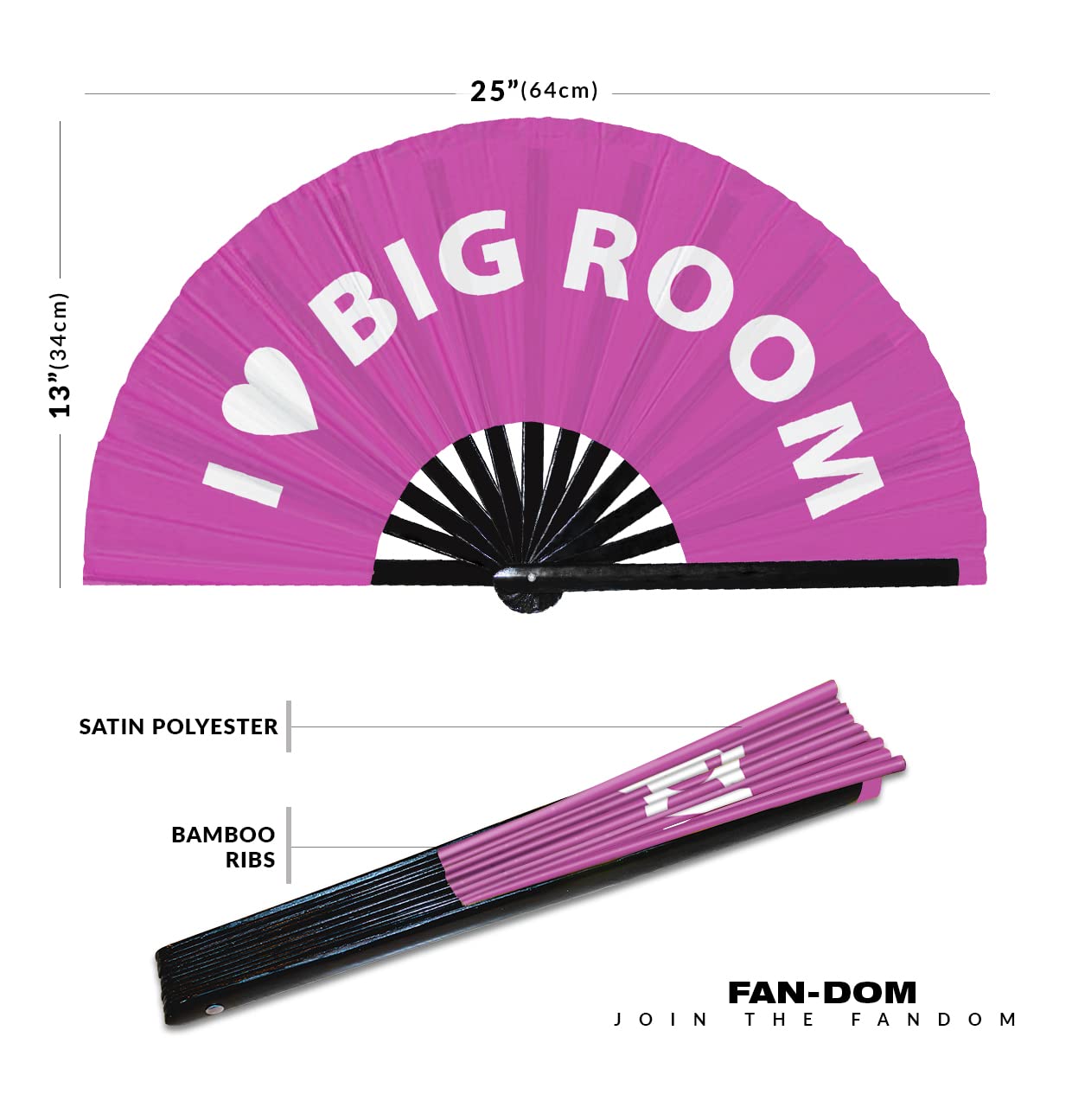 I Love Big Room Hand Fan Foldable Bamboo Circuit Rave Hand Fans Heart Music Genre Rave Parties Gifts Festival Accessories (Pink)