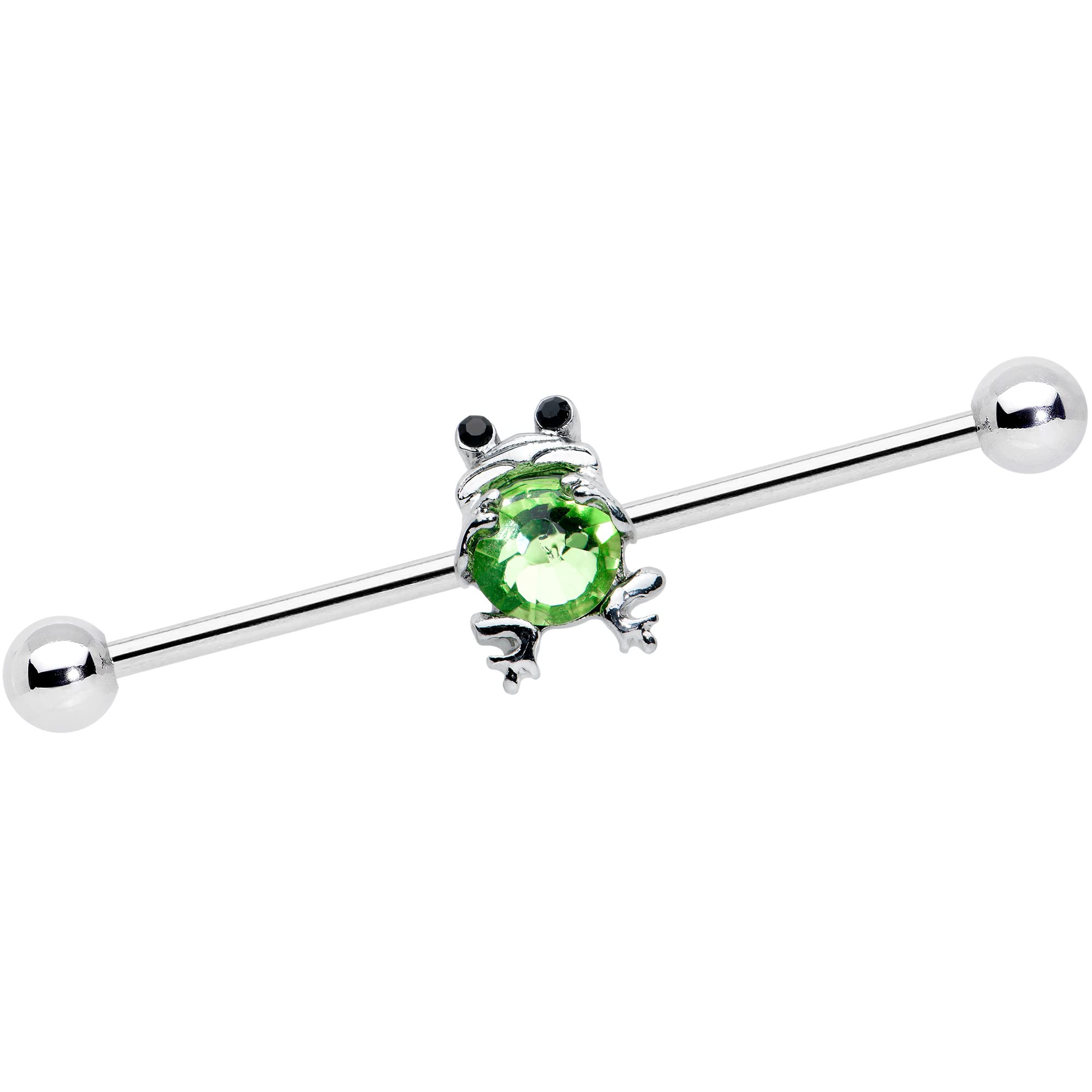 Body Candy Womens 14G Stainless Steel Helix Cartilage Earring Green Accent Frog Industrial Barbell 1 1/2"