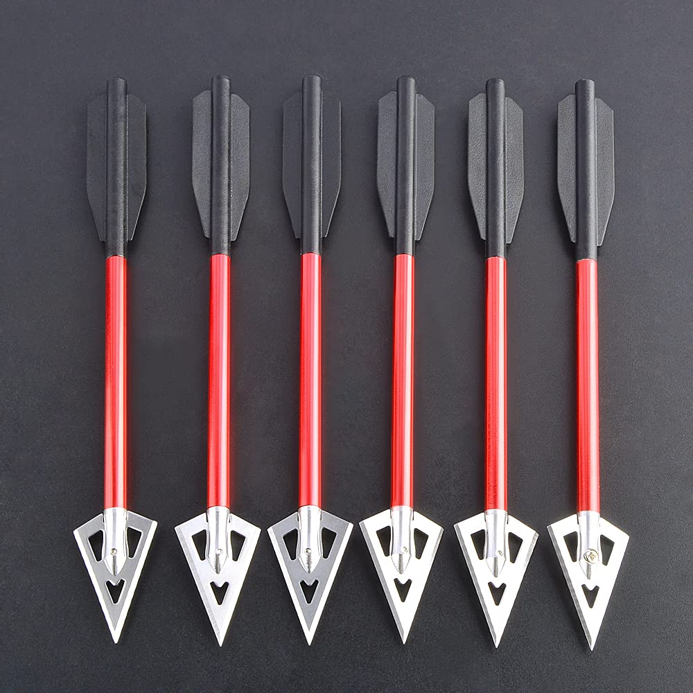 AMEYXGS 6.8" Mini Archery Crossbow Bolts Set Aluminium Crossbow Arrows with Metal Broadhead Tips for Shooting Target Practice Small Hunting Game Outdoor Fishing 50-80lbs (Red)