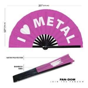 I Love Metal Hand Fan Foldable Bamboo Circuit Rave Hand Fans Heart Music Genre Rave Parties Gifts Festival Accessories (Pink)