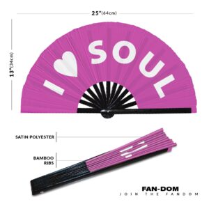 I Love Soul Hand Fan Foldable Bamboo Circuit Rave Hand Fans Heart Music Genre Rave Parties Gifts Festival Accessories (Pink)