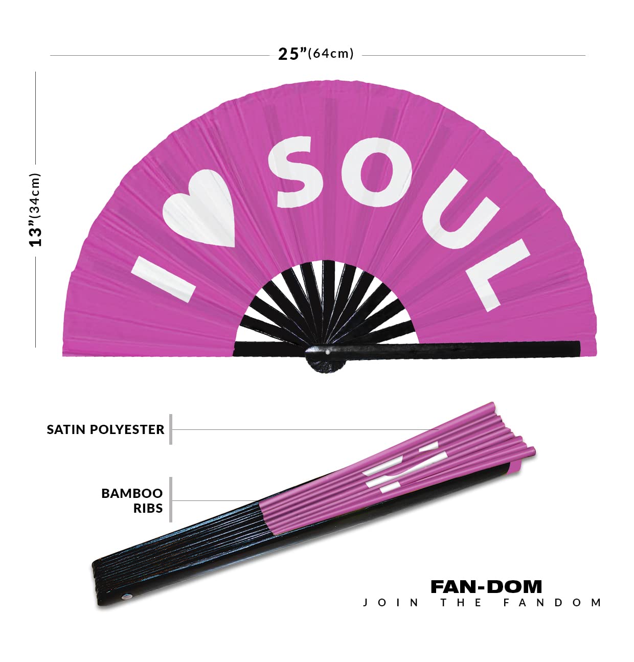 I Love Soul Hand Fan Foldable Bamboo Circuit Rave Hand Fans Heart Music Genre Rave Parties Gifts Festival Accessories (Pink)