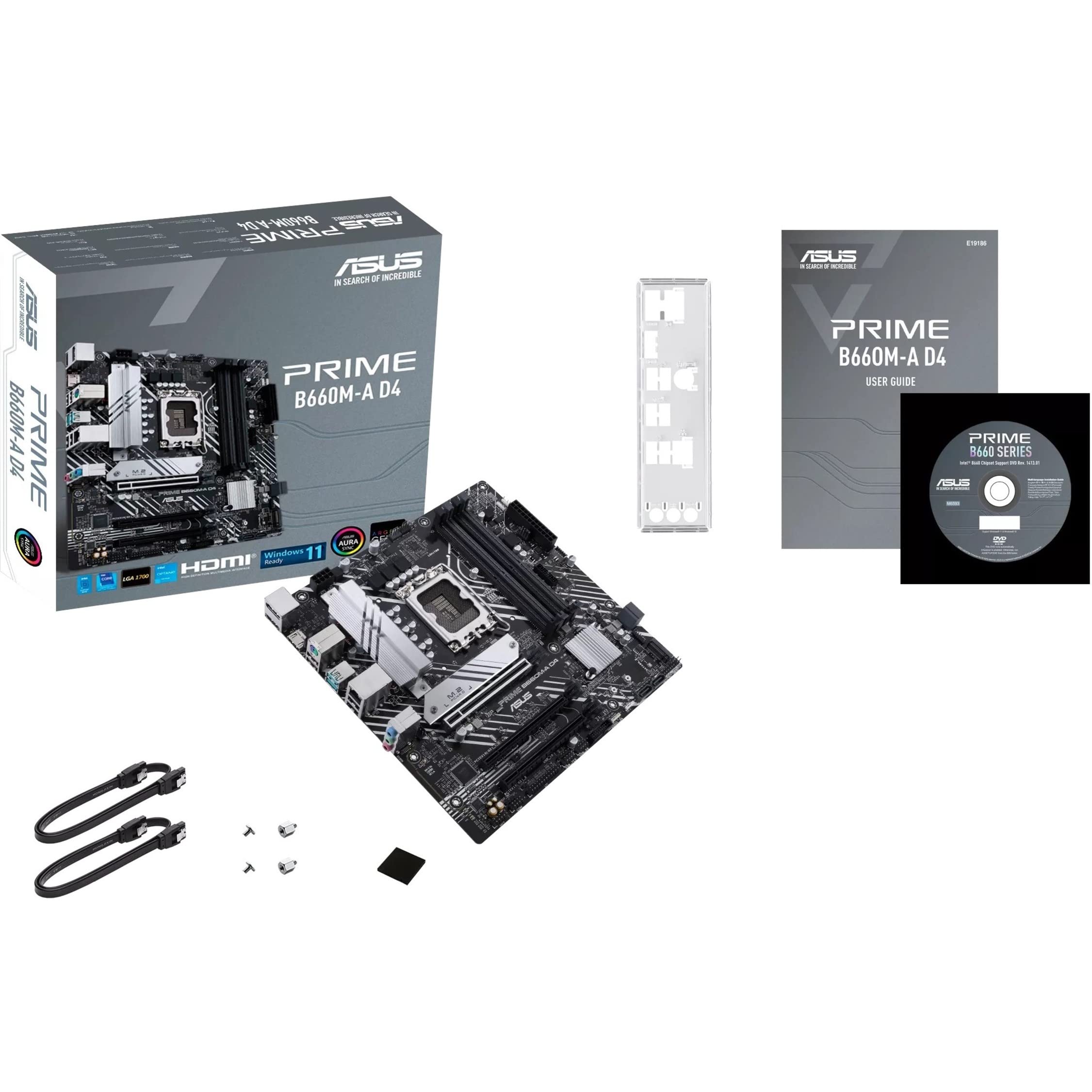 ASUS Prime B660M-A D4 LGA 1700(Intel 12th Gen) mATX Motherboard (PCIe 4.0, DDR4,2xM.2 Slots, 1Gb LAN, DP,2 x HDMI, Rear USB 3.2 Gen 2, Front USB 3.2 Gen 1 Type-C, Aura Sync)