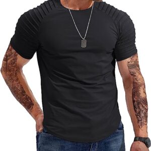 Liberty Imports 3 Pack: Men's Muscle T-Shirt Pleated Raglan Bodybuilding Gym Tee Short Sleeve Fashion Workout Hipster Shirts (Gray/Black/Navy, XX-Large)