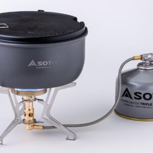 SOTO Fusion Trek Stove, Butane, Wind Resistant, Micro Regulator, 3 Legs, 3260 Energy Output, 16.9x5.5x3.9in, 6.4oz, Metal, Japan