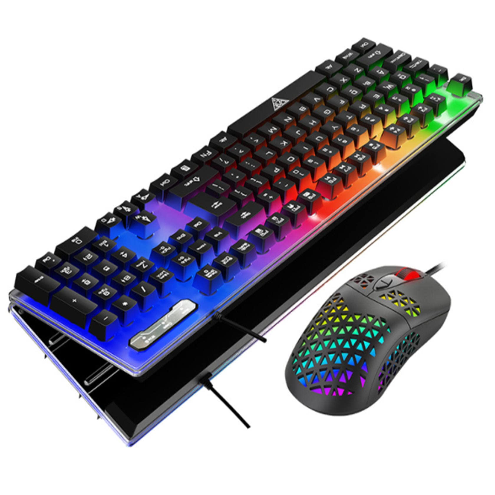 ZHAOXIAN Mechanical Keyboard and Mouse, Wired Gaming Keyboard Blue Switch 104 Keys Rainbow Backlit Keyboard and Wired Mouse 3200 DPI for PC Computer Gamer