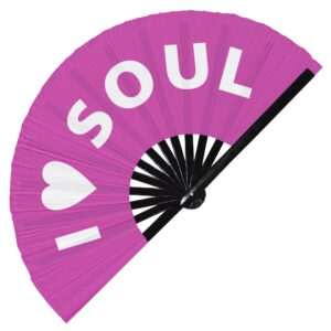 I Love Soul Hand Fan Foldable Bamboo Circuit Rave Hand Fans Heart Music Genre Rave Parties Gifts Festival Accessories (Pink)