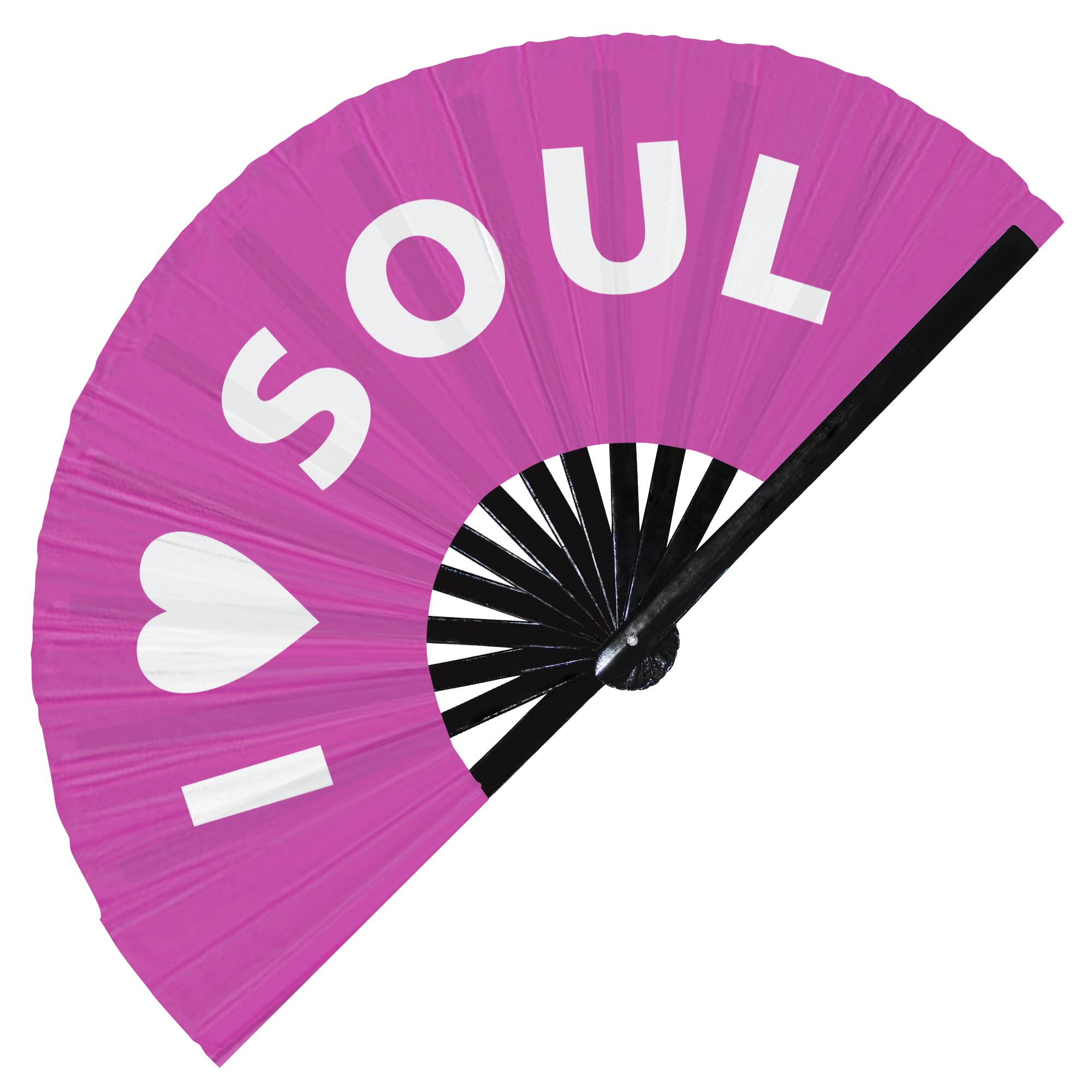 I Love Soul Hand Fan Foldable Bamboo Circuit Rave Hand Fans Heart Music Genre Rave Parties Gifts Festival Accessories (Pink)