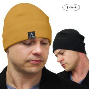 Temple Tape Tactical Fleece Watch Cap Beanie – Skull Cap Fleece Hat - 2 Pack Black/Sand Brown - One Size (Fits Most Heads)