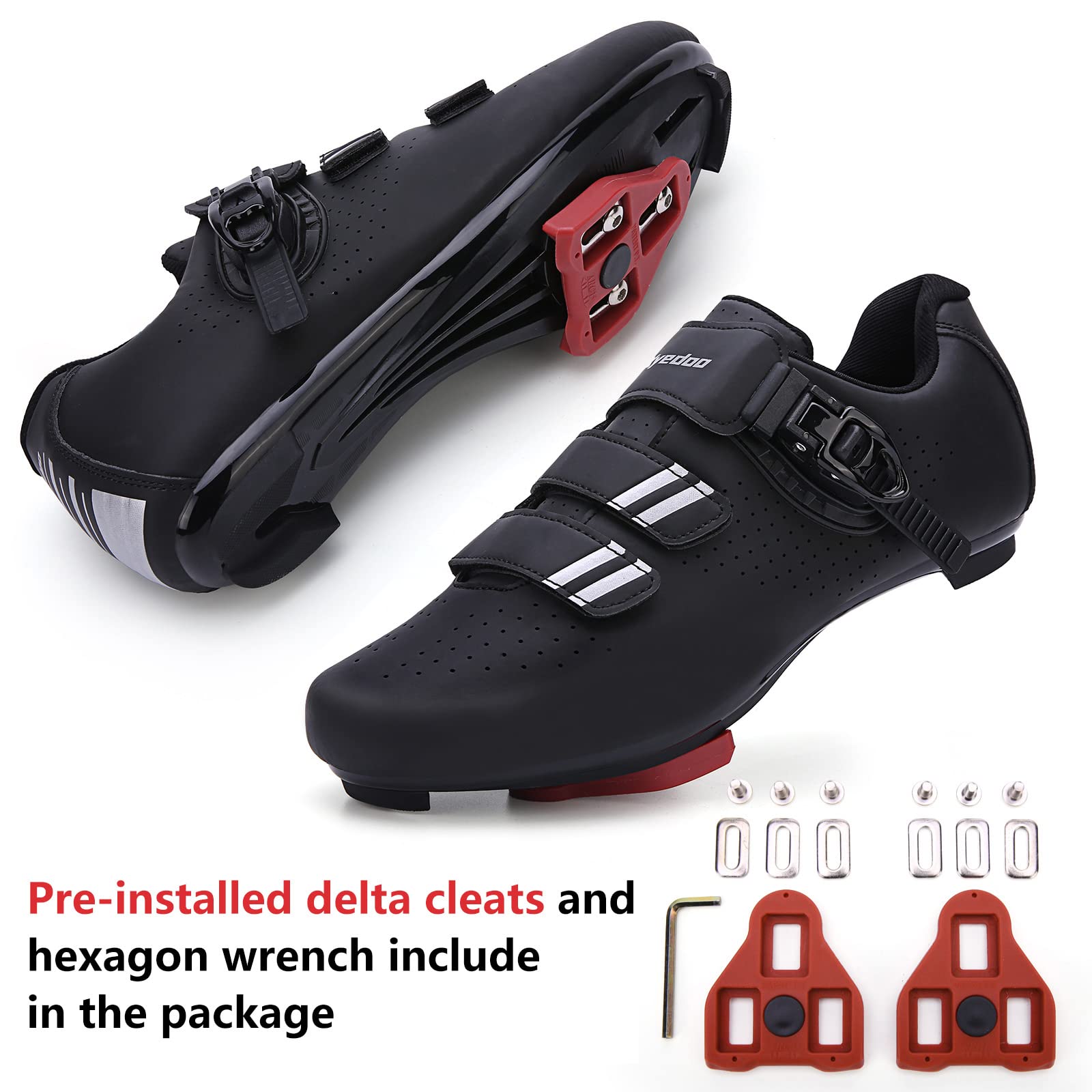 Mens Womens Cycling Shoes Compatible with Pelaton Bike Shoes Road Bike Shoes Riding Pre-Installed with Delta Cleats Clip Indoor Outdoor Pedal Size 10.5 Black