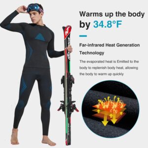 UNIQUEBELLA Thermal Underwear for Men Sets Top Turtle Long Johns Fleece Sweat Quick Drying Thermo Base Layer Blue