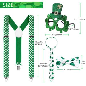 AMS St Patricks Day Suspenders Accessories Decor Women/Men' s Irish Green Party Decorations with a Bow-tie,a Tie,a Pair of Glasses (Set, Green)