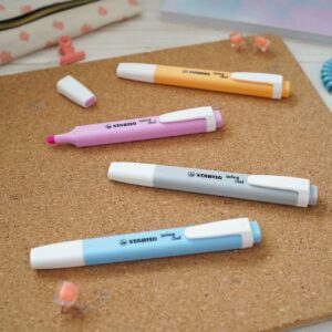 STABILO Highlighter swing cool Pastel - Pack of 4 - Dusty Grey, Frozen Fuchsia, Breezy Blue, Pale Orange