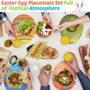 24 Pieces Easter Eggs Placemats Spring Easter Disposable Paper Table Mats Easter Eggs Shaped Party Supplies for Easter Party Funny Bunny Eggs Dinner Dining Table Decoration, 13 x 17 Inches