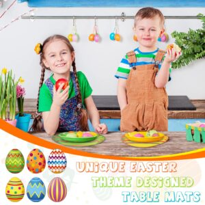 24 Pieces Easter Eggs Placemats Spring Easter Disposable Paper Table Mats Easter Eggs Shaped Party Supplies for Easter Party Funny Bunny Eggs Dinner Dining Table Decoration, 13 x 17 Inches