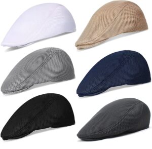 stablerice 4/6 pieces men's mesh flat cap breathable summer newsboy hat for men ivy cap cabbie flat cap boinas para hombre (6 color)