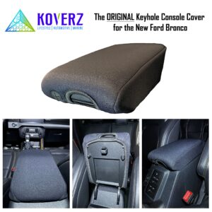 Koverz Neoprene Center Console Cover Armrest Pad with Keyhole Compatible with New Ford Bronco (Full Size, NOT Sport) 2021, 2022 - Black