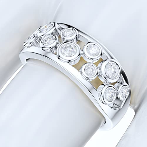 PRSTANI Sterling Silver Fashion Split Shank Bubbles Simulated Round Brilliant Cut Diamond Ring Wedding Band (5.5)