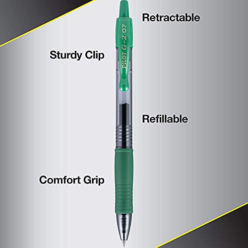 PILOT G2 Premium Refillable & Retractable Rolling Ball Gel Pens, Fine Point, Green Ink, 6 Pack