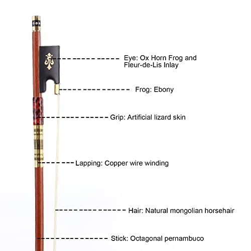 AMZZ Pernambuco Violin Bow 4/4 Size Concert Level,Professional Handmade Violin Bow with Ox Horn Fleur de Lis Frog