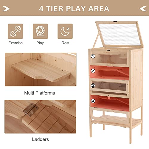 PawHut 5-Tier Wooden Hamster Cage Mice Habitat Rat Habitat with Openable Top, Front Door and Storage Shelf