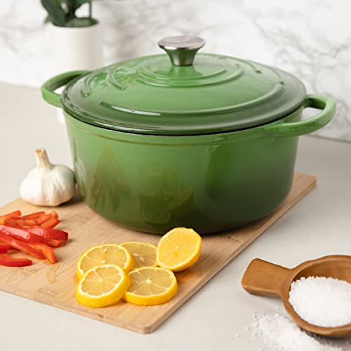 Larder & Vine Enameled Cast Iron Dutch Oven with Lid - Oversized Handles, Dome Lid, Dutch Oven for Sourdough Bread Making – 5.7QT/5.4L - (Okra)