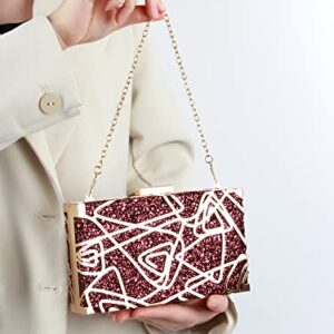 Reberomantic Women Metal Handbag Chain Geometric Evening Clutch Purse (W-Dark Red)