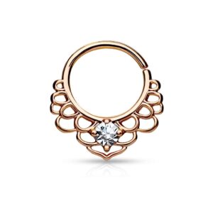 rose gold ip cz tribal lotus filigree bendable cartilage septum rings - rose gold