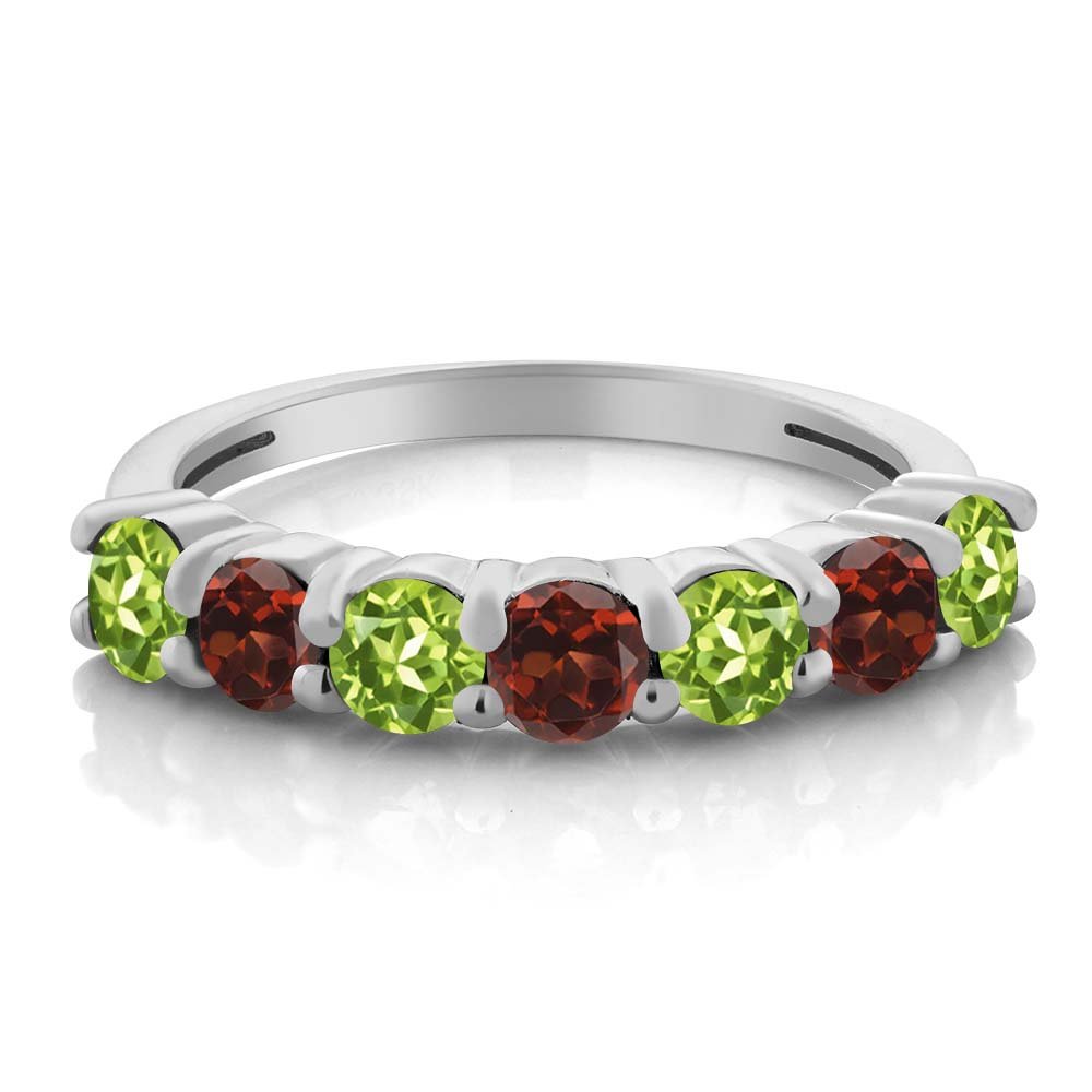 Gem Stone King 925 Sterling Silver Green Peridot and Red Garnet Anniversary Ring For Women (1.32 Cttw, Gemstone Birthstone, Available In Size 5, 6, 7, 8, 9)