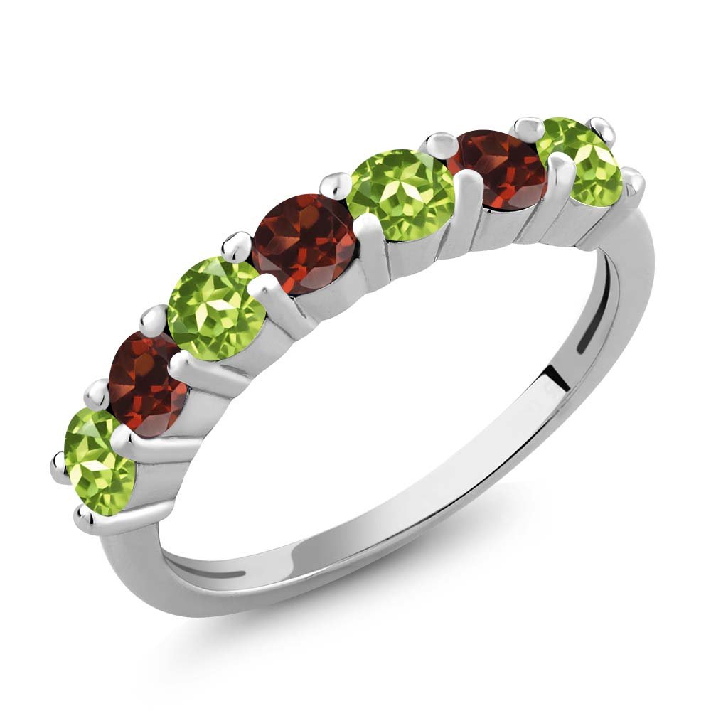 Gem Stone King 925 Sterling Silver Green Peridot and Red Garnet Anniversary Ring For Women (1.32 Cttw, Gemstone Birthstone, Available In Size 5, 6, 7, 8, 9)