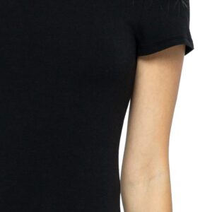 Women's Basic Solid Active Soft Cotton Short Sleeve V Neck Slim Fitted Top T-Shirts in Black - M