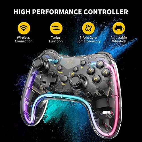 Manba Switch Controller,Wireless Switch Pro Controller Compatible with Switch/Switch lite/Switch OLED,Pro Controller Switch Support Turbo,Wake-up Function and Adjustable LED(White)