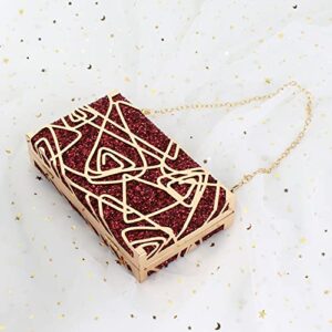 Reberomantic Women Metal Handbag Chain Geometric Evening Clutch Purse (W-Dark Red)