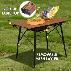 PORTAL Camping Table Portable Folding Table Ultra Lightweight Folding Camp Table 4 Adjustable Legs Aluminum Roll Up Table Top with Carry Bag for Outdoor Travel Backyards BBQ