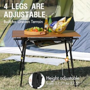 PORTAL Camping Table Portable Folding Table Ultra Lightweight Folding Camp Table 4 Adjustable Legs Aluminum Roll Up Table Top with Carry Bag for Outdoor Travel Backyards BBQ