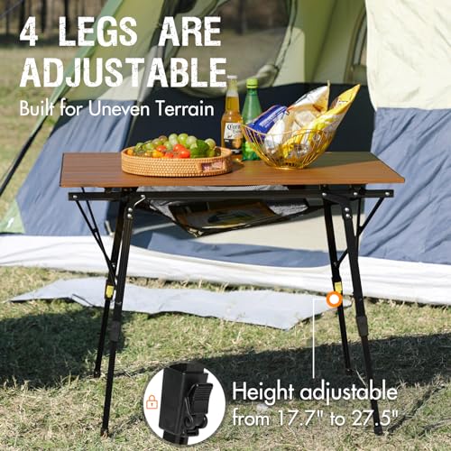 PORTAL Camping Table Portable Folding Table Ultra Lightweight Folding Camp Table 4 Adjustable Legs Aluminum Roll Up Table Top with Carry Bag for Outdoor Travel Backyards BBQ