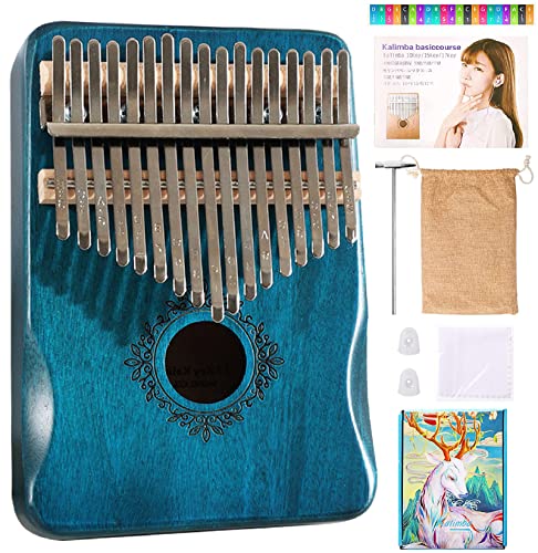 2022 New 17 Keys Kalimba Thumb Piano Mini thumb piano Finger piano，LightSeaGreen，Butterflies love flowers