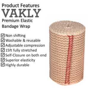 Elastic Bandage Wrap with Self-Closure [Pack of 3] Comfort Athletic Compression Roll, 5 Yards Stretched for Customized Compression on Knee, Ankle, Wrist - Plus a Vakly First Aid Kit Guide (3 INCH)