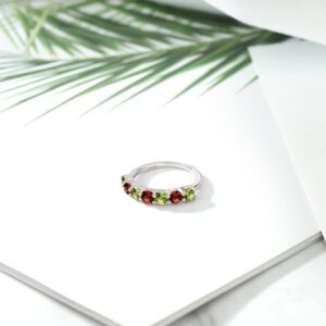 Gem Stone King 925 Sterling Silver Green Peridot and Red Garnet Anniversary Ring For Women (1.32 Cttw, Gemstone Birthstone, Available In Size 5, 6, 7, 8, 9)