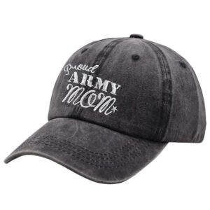 Kamaple Proud Army Mom Hat, Military Embroidered Baseball Cap Distressed Washed Adjustable Denim (Embroidered Black)