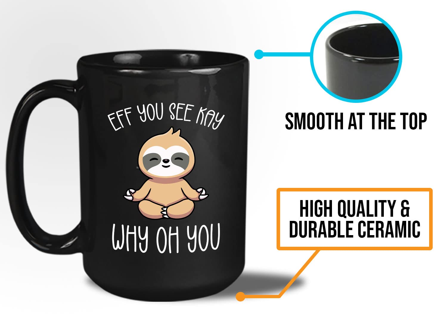 Bubble Hugs Yoga Coffee Mug 15oz Black - Eff You See Kay Why Oh You - Meditate Workout Namaste Calm Pilates Weight Enthusiast Reflection Quiet Time