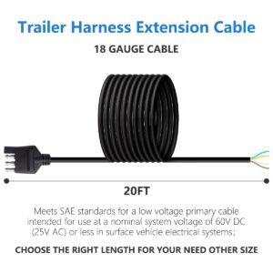 18AWG 20Feet 4 Flat Trailer Wire Trailer Harness 4 Way Flat Trailer Connector 4 Wire Trailer Connector Heavy Duty Cable 4 Pin Trailer Light Plug for Trailers RVs Campers Utility & Boat