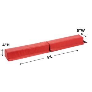 Hearthsong 4-Foot Gymnastics Balance Beam, 24 "L x 5"W x 4"H, Red, 2-Piece Lightweight Foam, Hook and Loop Connectors, Non-Slip Surface, Ages 3 and Up