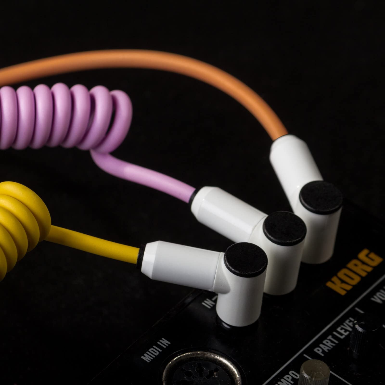 MyVolts Candycord OP-1 / OP-Z Special audio cable, straight mini jack to angled mini jack, curly 65cm to 90cm, Marshmallow Pink colour